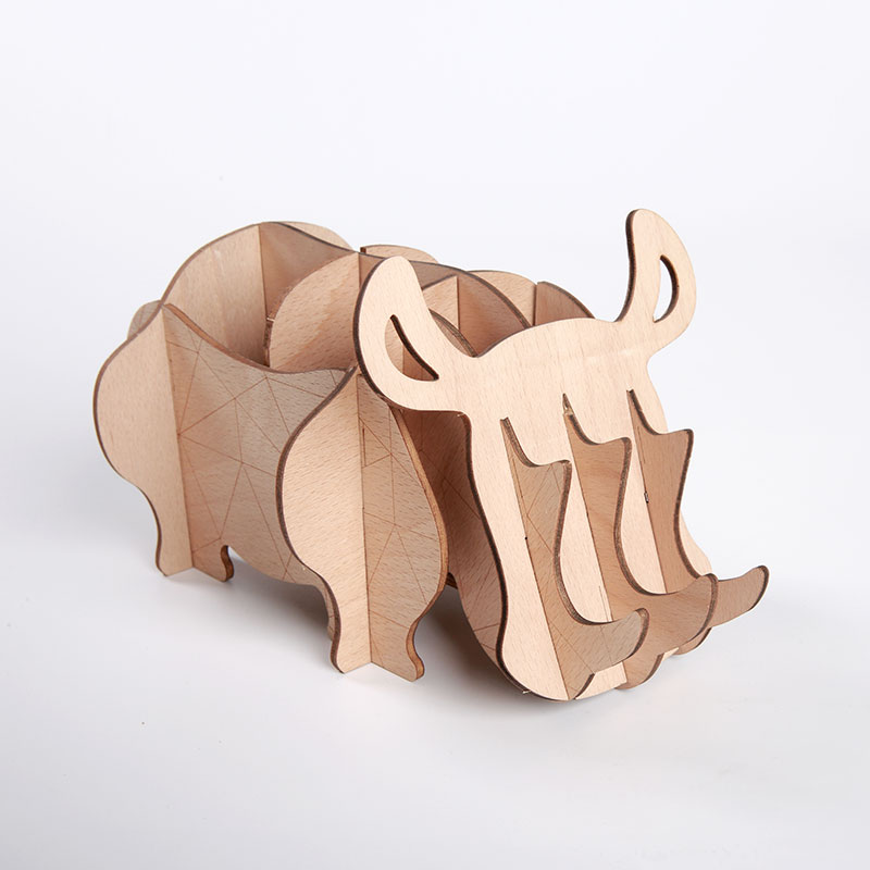 Wooden Rhinoceros Pen Holder