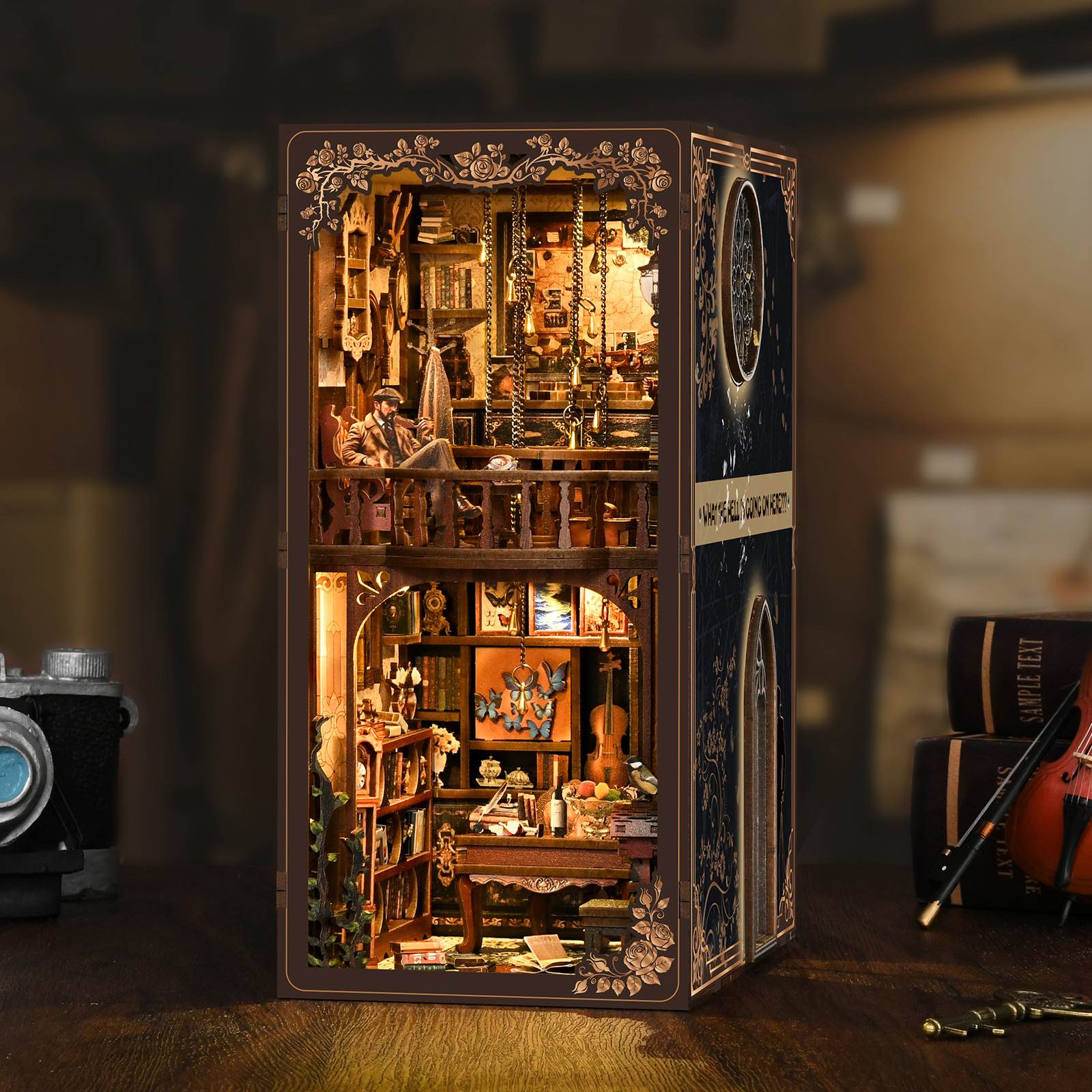 Nook Diy 3D Wooden Craft Miniature Dollhouse Puzzle Kit Book Nook Magic Wand for Custom Kids Toys with LED Light Book Nook Shelf